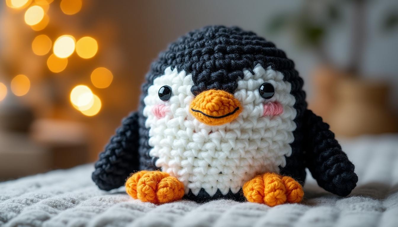 découvrez notre modèle de crochet gratuit pour un bonnet pingouin chunky, confortable et original, parfait pour affronter l'hiver avec style.