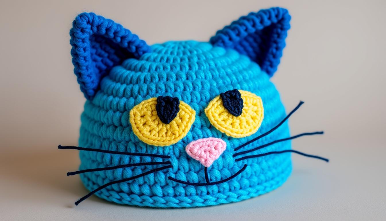 découvrez notre modèle de crochet gratuit pour créer un chapeau déguisement pete le chat, parfait pour vos fêtes et événements costumés.