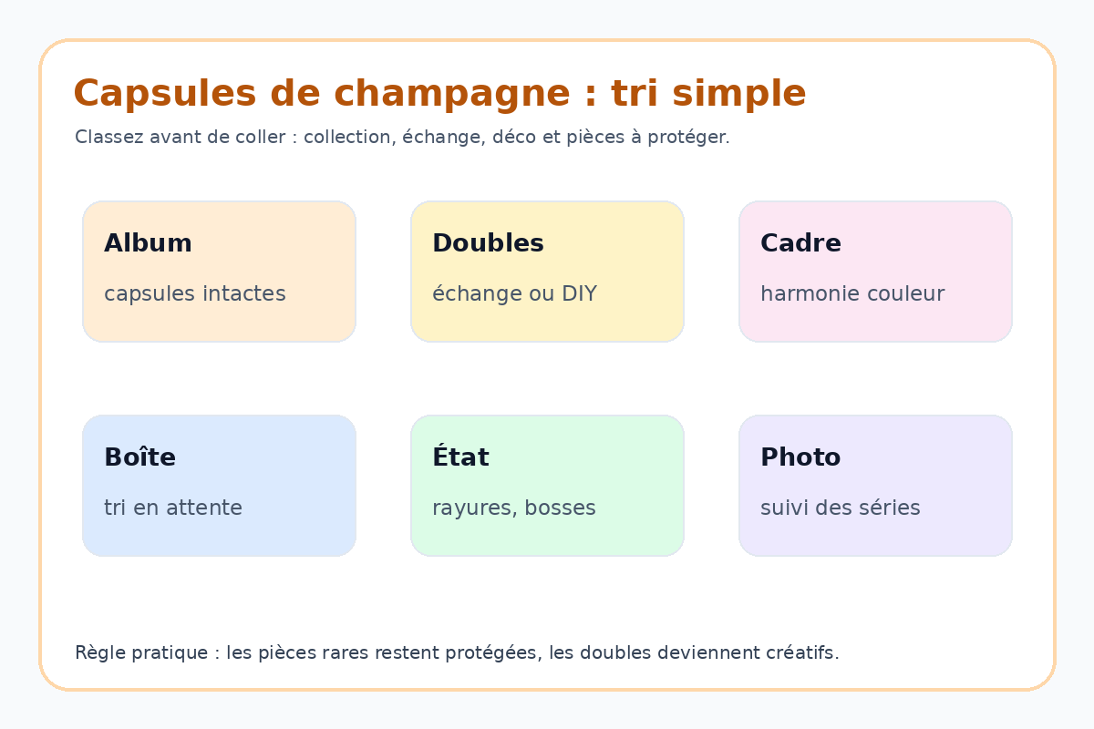 Mémo pour collectionneur de capsules de champagne avec tri rangement et idées déco DIY