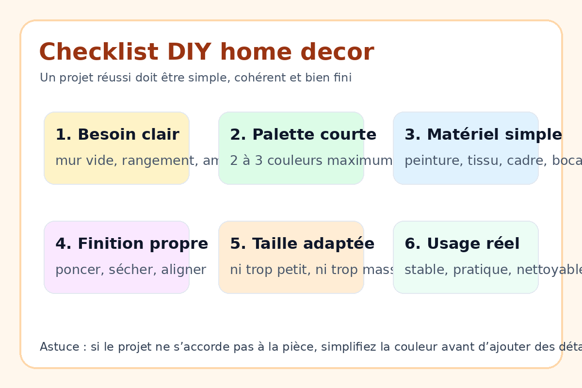 Checklist DIY home decor pour choisir un projet déco fait maison