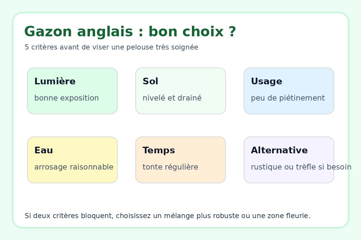 Checklist pour choisir entre gazon anglais et alternatives de pelouse décorative