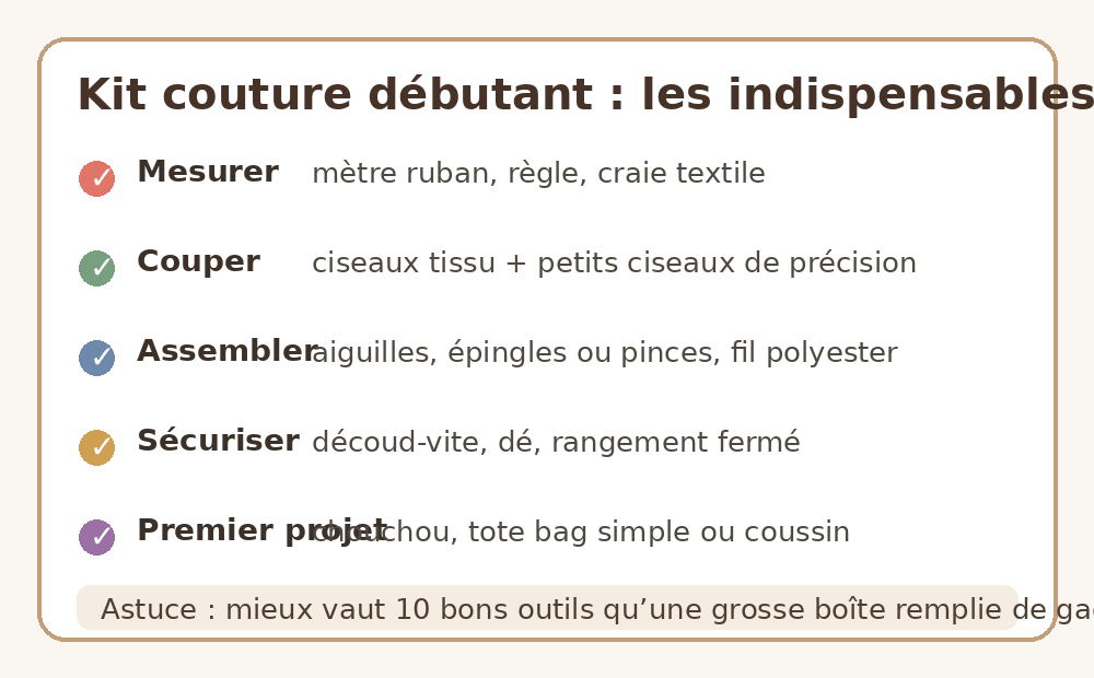 Checklist des outils à prévoir dans un kit couture débutant