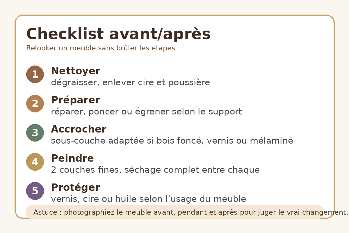 Checklist pour réussir un meuble relooké avant après