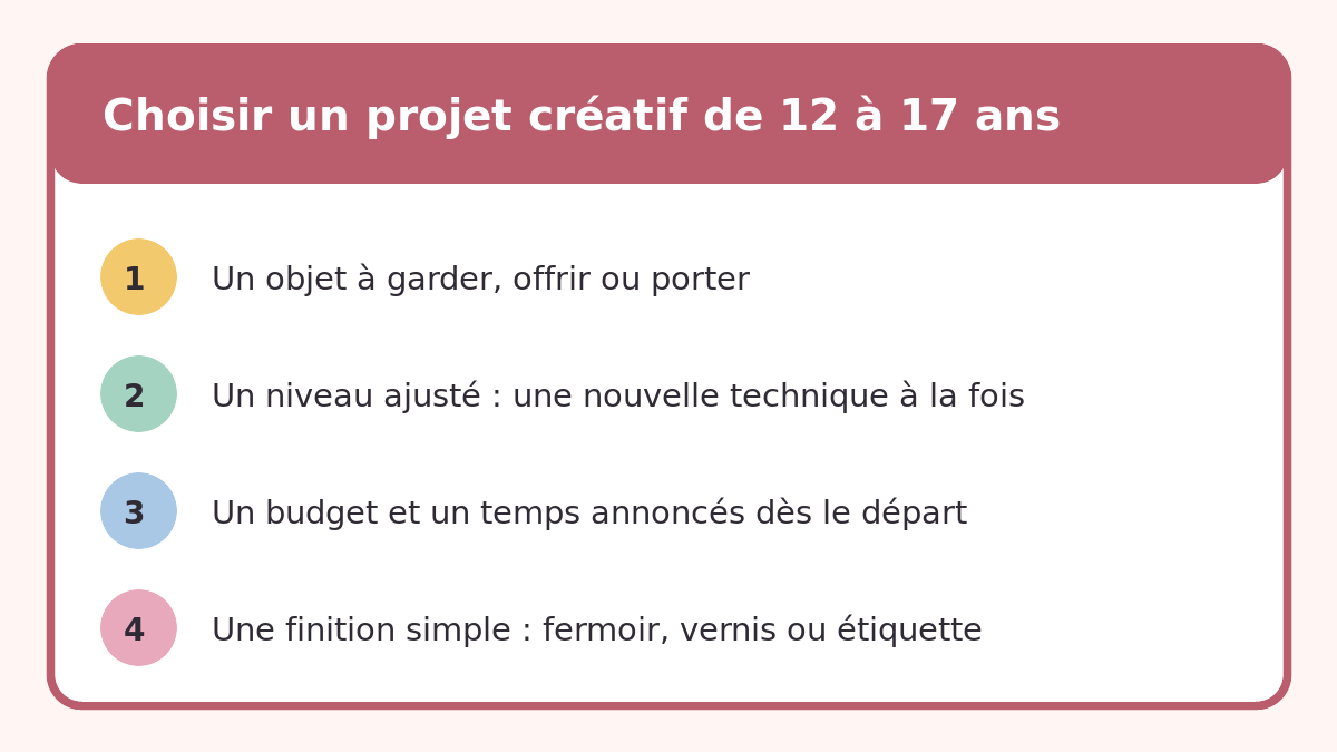 Repères pour choisir une activité manuelle adaptée aux filles de 12 à 17 ans