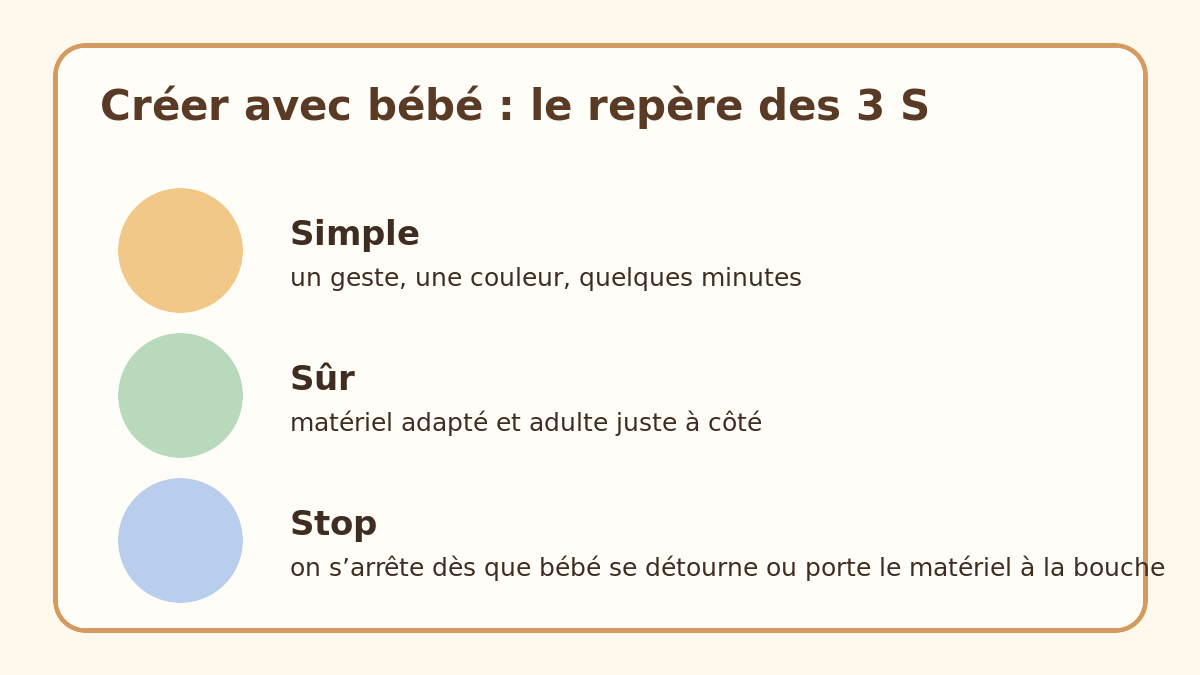 Repère simple pour une activité manuelle bébé 1 an : simple, sûr et arrêt dès que bébé se détourne