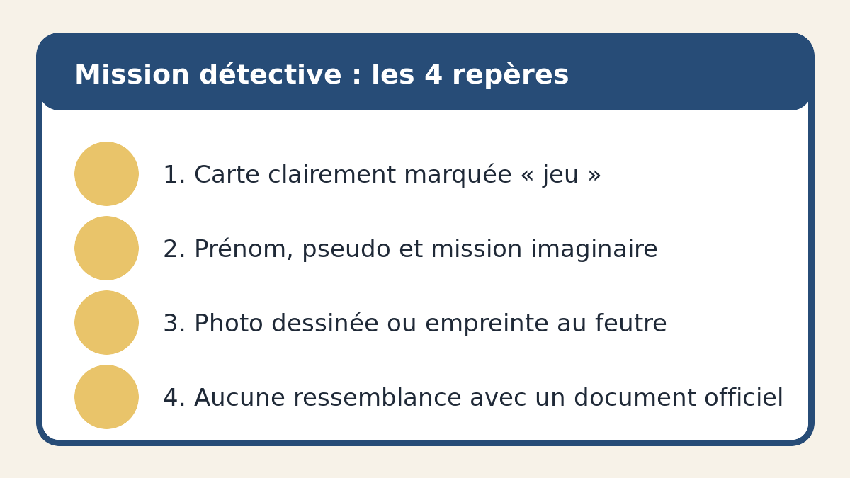 Checklist pour fabriquer une carte de détective fictive à imprimer