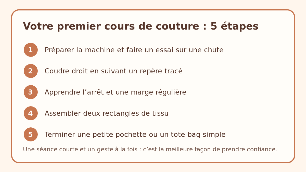 Parcours de cours de couture débutant gratuit en cinq étapes