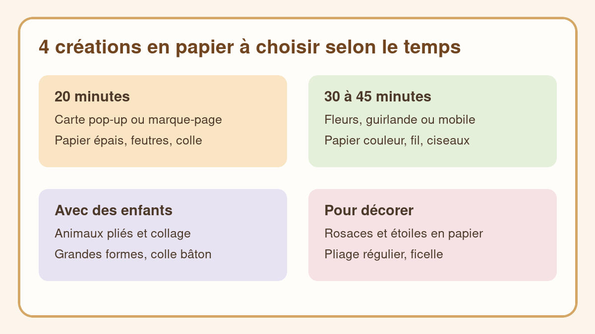 Repères pour choisir des créations en papier selon le temps et le matériel
