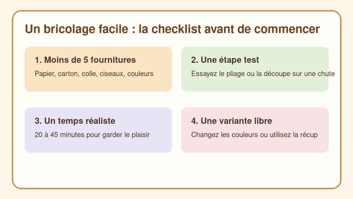 Checklist pour choisir un bricolage facile avec peu de matériel