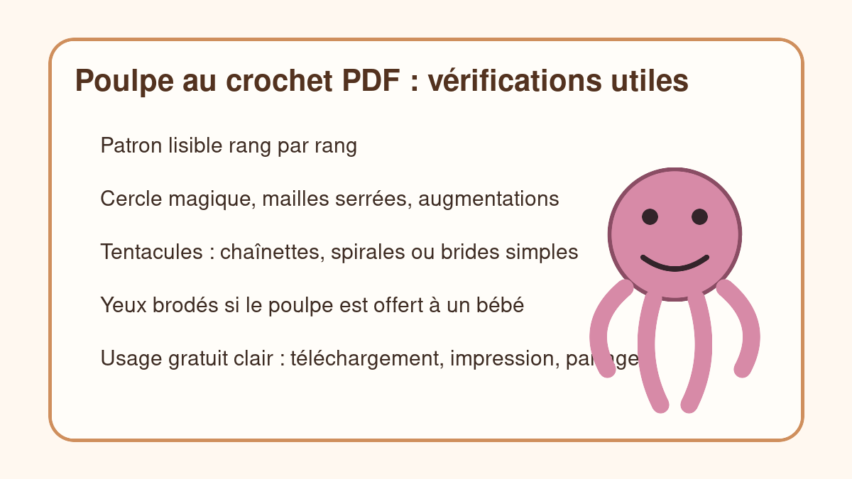 Checklist pour télécharger un patron PDF gratuit de poulpe au crochet