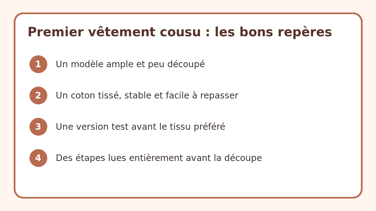Repères pour réussir un premier projet couture vêtement facile
