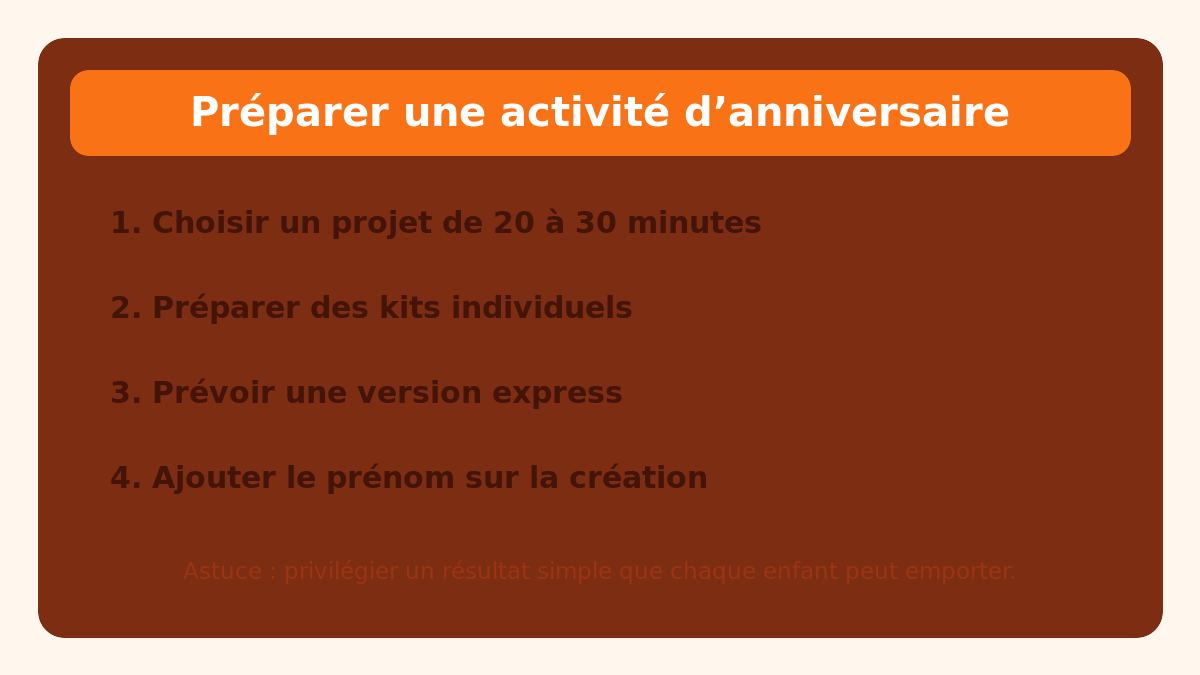 Checklist pour préparer une activité manuelle lors d’un anniversaire