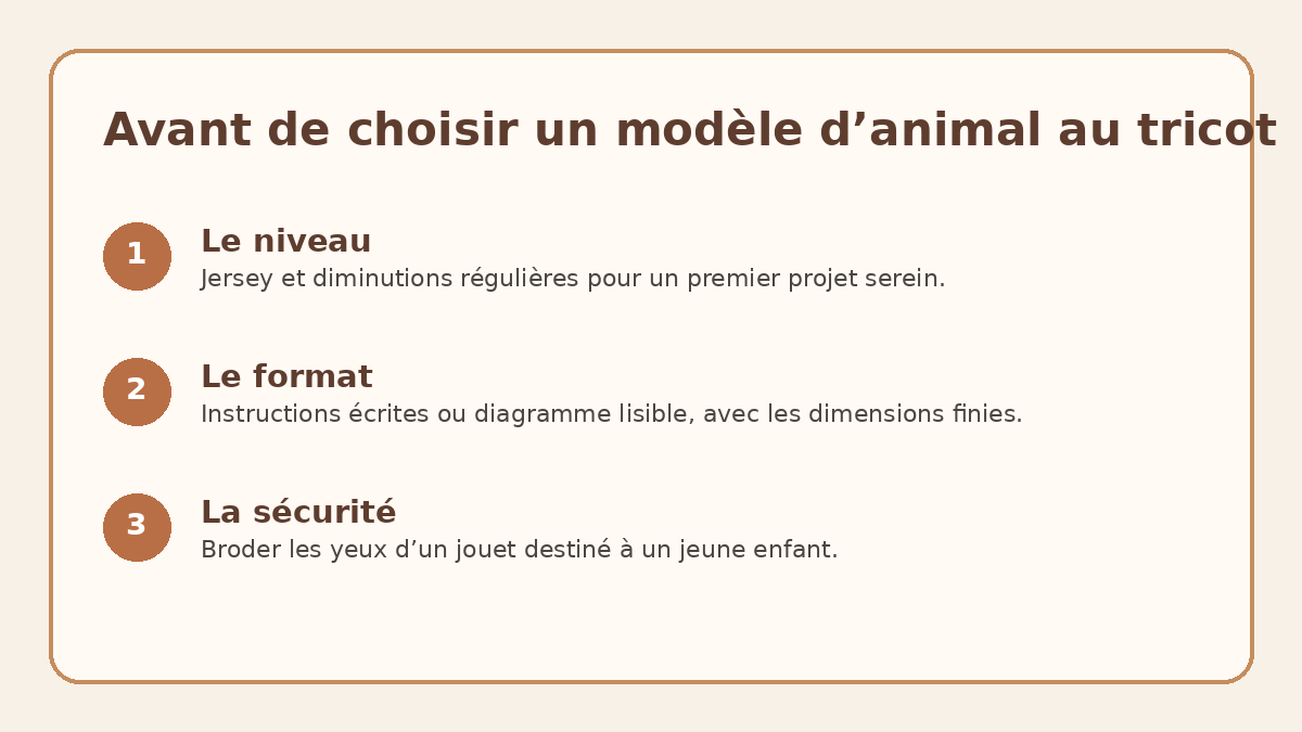 Checklist pour choisir un modèle gratuit d’animal en tricot