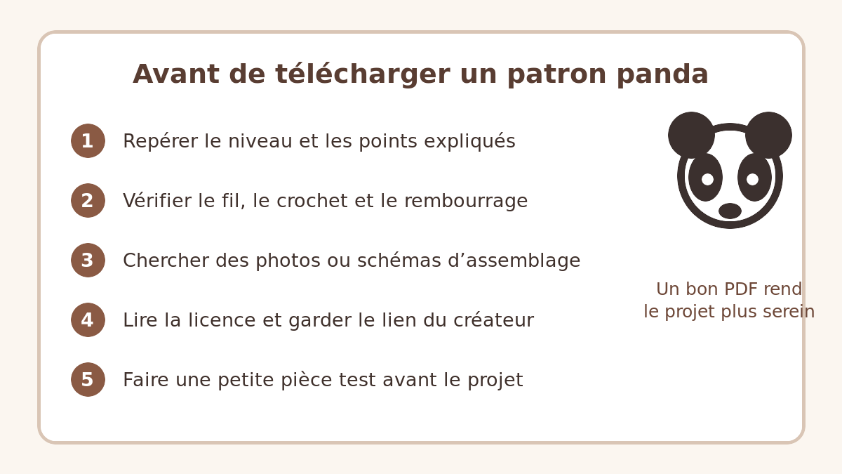 Checklist illustrée pour choisir un patron PDF d’amigurumi panda gratuit